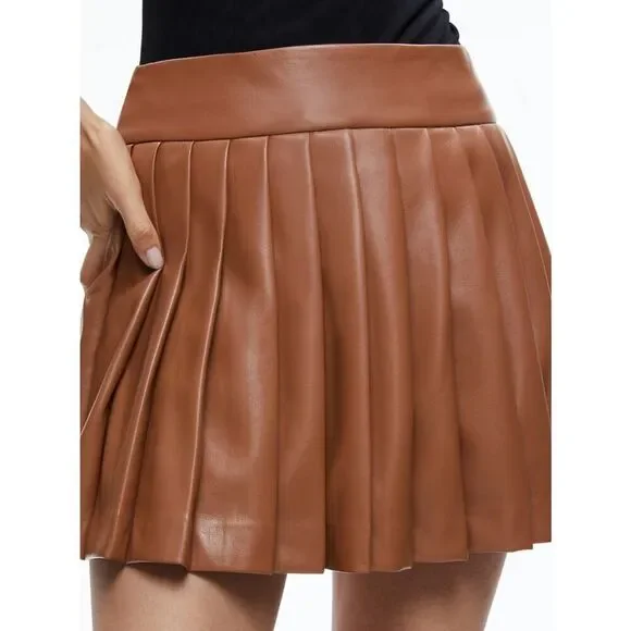 Alice + Olivia Pura Vegan Leather Pleated Skort Camel Brown 6 - Picture 6 of 6